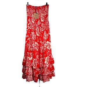 Abel The Label Rumi Size XL Strapless Dress Floral Smocked Ruched Ruffle Tiered